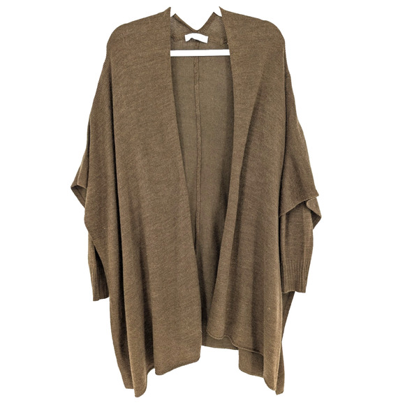 Olive Green Asymmetric Lagenlook Cape Cardigan Wrap Sweater Boho Minimalist XS - Picture 5 of 11